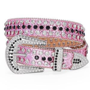 5695 Women Western Rhinestone Studded Leather Belt Cowgirl Bling Waist Belt